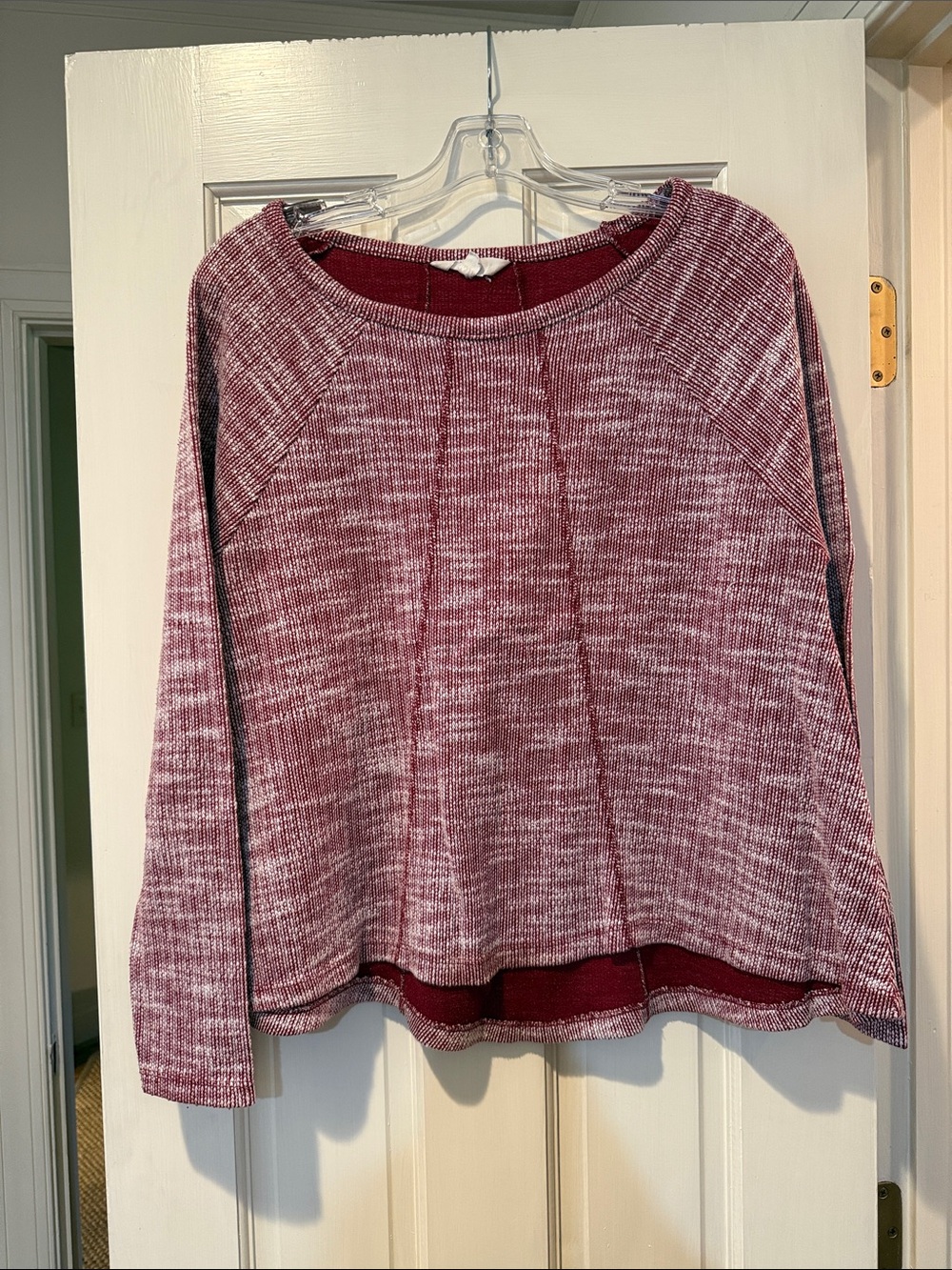 Jack Long Sleeve Textured Top in Red & White